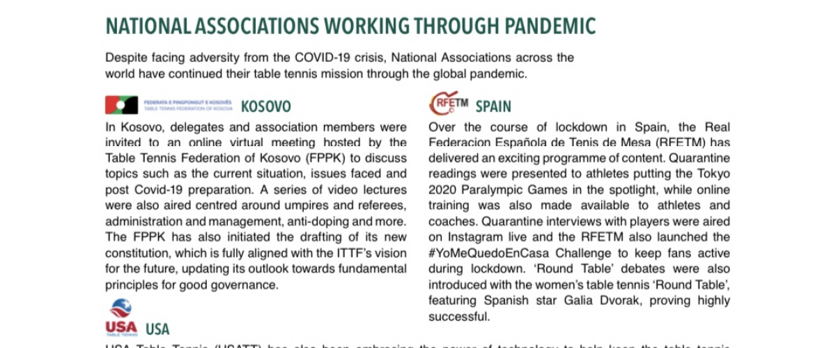 Kosova ne newsletter te ITTF te muajit qershor 2020